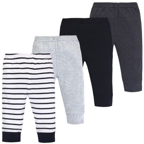 Touched by Nature Basics Infant Baby Organic Cotton Pants 4-Pack, Shadow Stripes, 3-6 Months