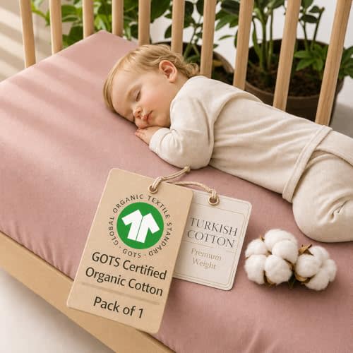 GOTS Organic Fitted Crib Sheet 52x28, Turkish Cotton, Dusty Rose