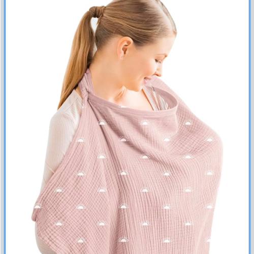 Konssy Muslin Nursing Cover for Baby Breastfeeding, Breathable 100% Cotton Breastfeeding Cover with Rigid Hoop for Mother Nursing Apron, Multi-use Carseat Canopy
