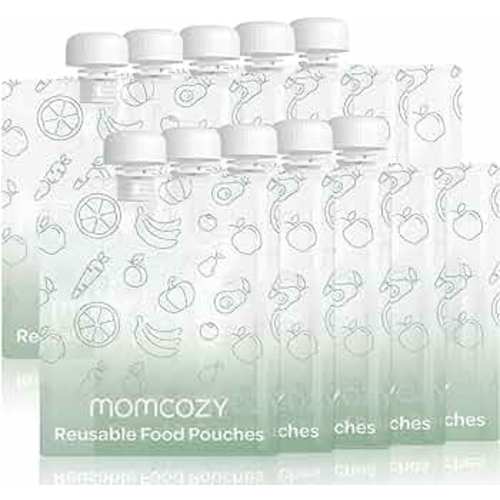 Momcozy Reusable Baby Food Pouches for Toddlers,BPA Free Plastic,Food Safe,Freezer Safe,Refillable for Applesauce Yogurt & Puree Squeeze Pouch,10 packs,7oz