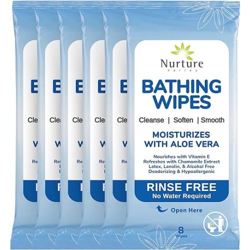 Nurture XL Rinse Free Bathing Wipes for Adults w/Aloe | Waterless Cleansing for sensitive skin | Disposable Adult Body Bath Wet Wipe for Disabled Bedridden | 48 wipes