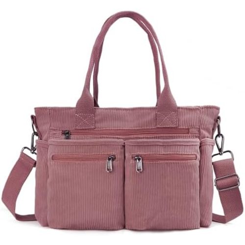 Womens Casual Corduroy Tote Bags with Multiple Pockets Hobo Crossbody Bag Travel Shoulder Bags Cute Purse Handbag