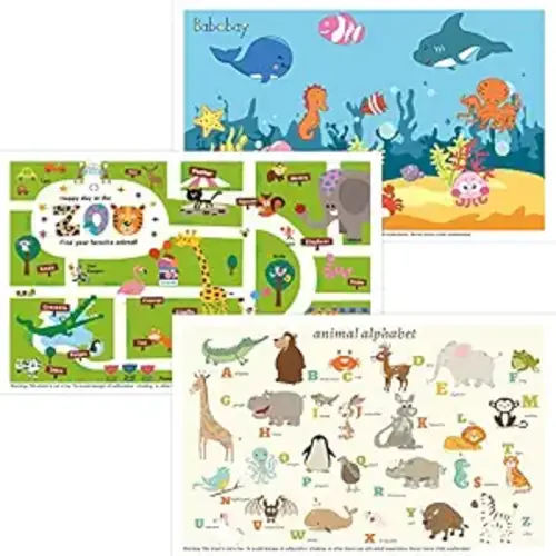 Babebay Disposable Stick-On Placemats for Baby, 40 Pack, 3 Animal Designs