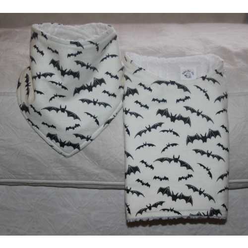 Bat Bandana Bib and Burp Cloth Set, Flannel Terry Cloth Lining