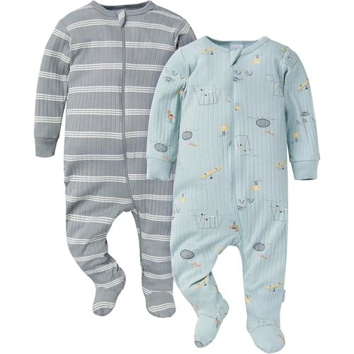 Gerber Girls' Baby Unisex 2-Pack 2-Way Zip Textured Sleep 'N Play