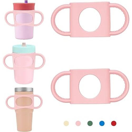 NiHome Tumbler Grip Compatible with 14oz Stanley Quencher, Fit for 12 15oz Zak Owala kids Cups Accessories Handle, Silicone Dual-Handle Tumbler Handles for Home Travel Outdoors Daily Use (2PCS,Pink)
