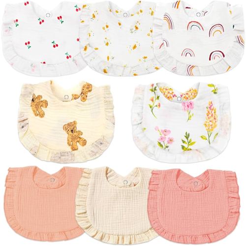 Muslin Baby Bibs for Baby Girls, Muslin Bibs Drool Bandana Bibs (Print white)