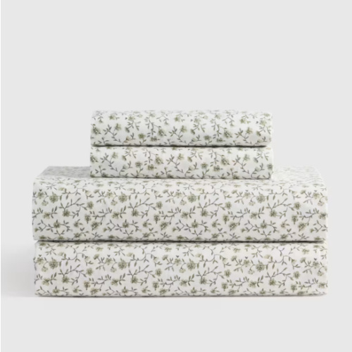 Organic Crisp Percale Sheet Set in Green Florette