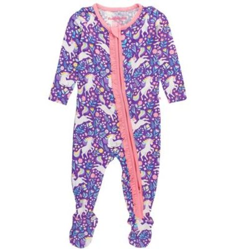 RuffleButts SoftSnooze Baby Girls Ruffle One Piece Footie Pajama