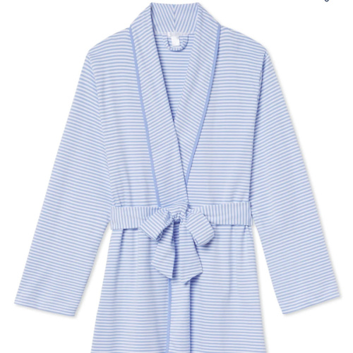 LAKE | Women | Pima Cotton Pajamas | Blue Depths Mini Stripe Short Robe