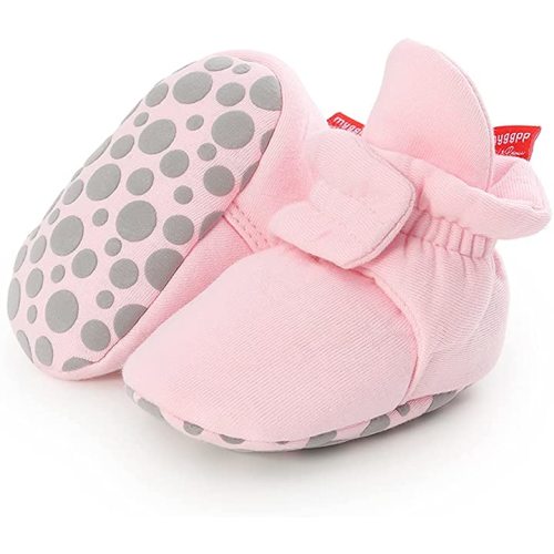 KIDSUN Infant Baby Boy Girl Cozy Fleece Bootie Newborn Stay On Slipper Winter Warm Gripper Non-Slip Crib Shoes - 3-6 Months Infant - B_pink