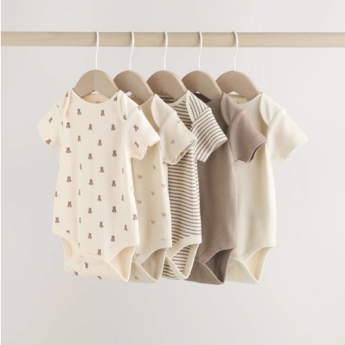 Buy Brown Bear Short Sleeve Baby Bodysuits 5 Pack from Next USA