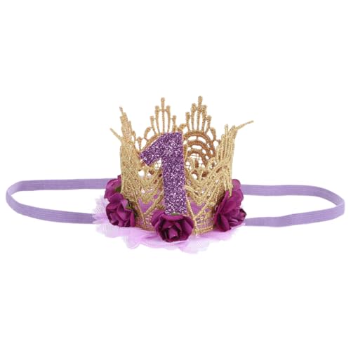 1st Birthday Tiara Headband for Baby Girl - Glitter Number Tiara, Flower Headband, Toddler Infant Kids Purple Hat | Baby Glitter Headband Toddler Tiara Infant Headbands Girl Headband Kids Hat Child Purple