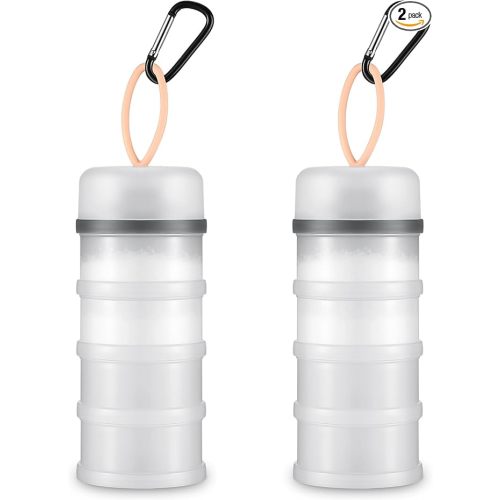 Baderke 2 Pcs Protein Powder Container with Funnels Stand, 4 Stackable Leakproof Protein Powder Dispenser, Portable Keychain Powder Container for Workout, Fitness, Travel(White)