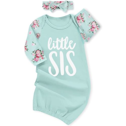 AMAWMW Newborn Baby Girl Little Sister Sleeper Gown Stripe Long Sleeve Nightgown Pajamas Gifts Stuff Essential Outfit