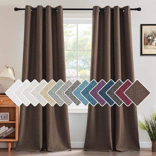 H.VERSAILTEX Linen Blackout Curtain 84 Inches Long for Bedroom/Living Room Thermal Insulated Grommet Linen Curtain Drapes Primitive Textured Burlap Effect Window Drapes 1 Panel - Heather Cocoa Brown