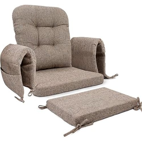 SINOSSO Glider Rocker Cushion Set (5 Pcs), Soft Blended Fabric High-Density Support Foam Seat Cushions with Ties, Fits Rocking Chair/Nursery Glider & Ottoman, Light Brown