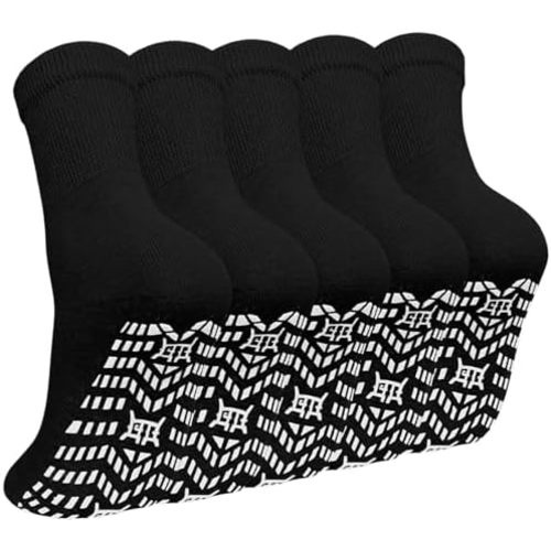 CaiDieNu Non Slip Socks for Women: Non Skid Crew Grip Socks with Grippers for Elderly Hospital Pilates Yoga Grippy 5 Pairs