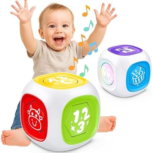 Learning Toys for Kids 1 2 Years Old Boys Girls, Bilingual Cube Toys with Music & Light for Baby Ages 6-9-12-18 Months, Interactive Educational Toy for Infant, First Christmas 1st Birthday Gifts Toy