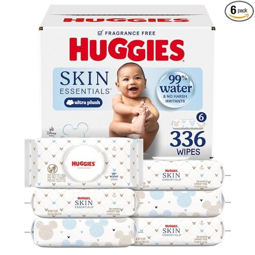 Huggies Skin Essentials Baby Wipes, Hypoallergenic, 99% Water, 6 Flip Top Packs (336 Wipes Total)