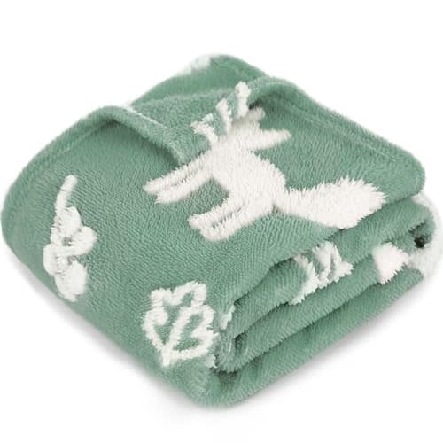 BORITAR 3D Fox Baby Blanket for Boys Girls Jacquard Fleece Fuzzy Toddler Nursery Blanket Soft Warm Cozy Blanket with 3D Animal Design for Infant or Newborn Home Decor (30 x 40 Inch, Sage Green)