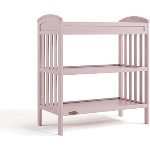 Graco Benton Changing Table with Bonus Water-Resistant Changing Pad (Blush) - GREENGUARD Gold Certified, Includes Diaper Change Pad with Safety Strap, 2 Open Storage Shelves for Organizing
