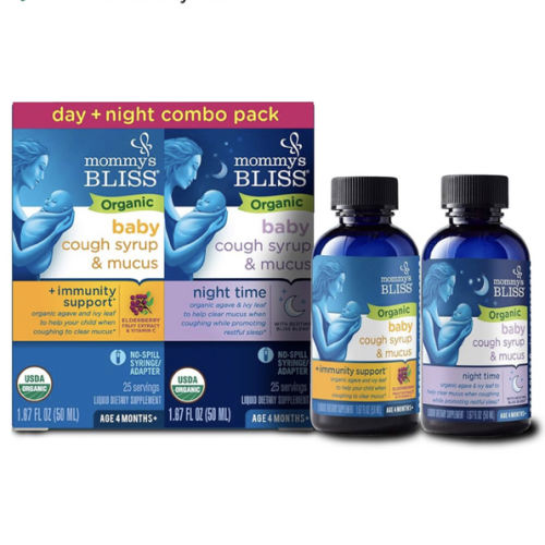 Mommy's Bliss Organic Day & Night Baby Cough Syrup and Mucus Syrup Combo pack - 1.67 fl oz/2pk