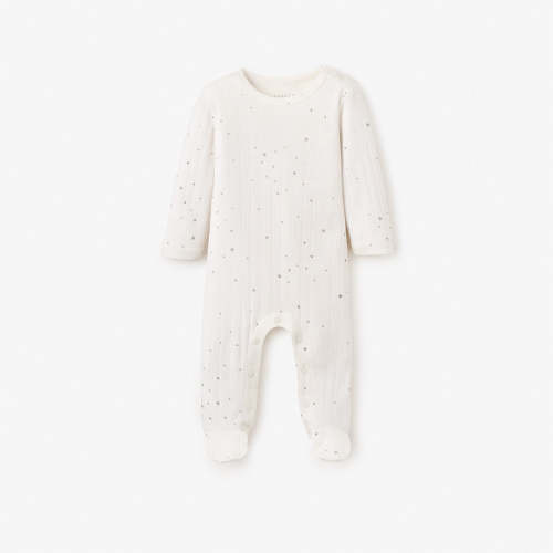 White Celestial Printed Organic Cotton Ribbed Baby Jumpsuit – Elegant Baby