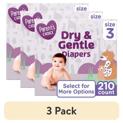 (3 pack) Parent's Choice Dry & Gentle Diapers Size 3, 210 Count (Select for More Options)