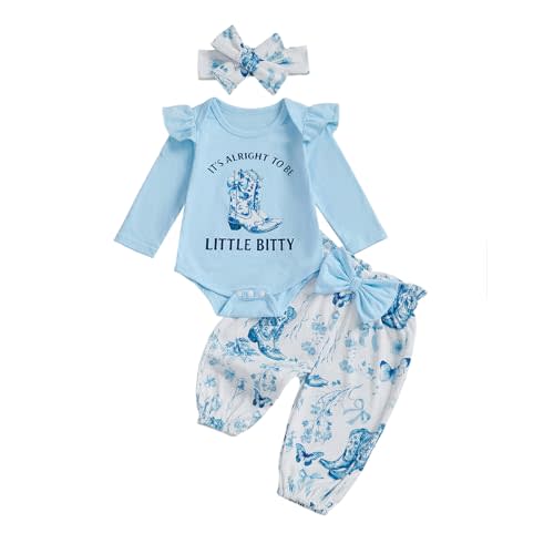 FYBITBO Western Baby Girl Newborn Clothes Cowgirl Long Sleeve Ruffled Romper Pants Set Cute Infant Cowgirl Outfits for Girls