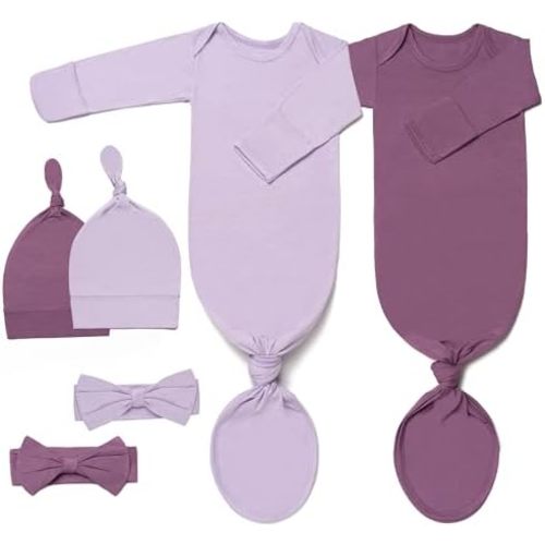 Newborn Baby Knotted Gown, Ultra-Soft Infant Sleeper Coming Home Outfit with Hat, Bowknot (2 Packs)
