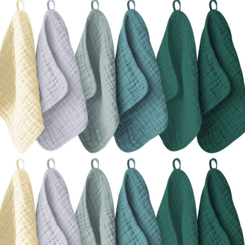12 Pack Muslin Washcloths for Baby - 100% Cotton Baby Wash Cloths for or Baby Face Body Comfy and Soft for Newborn Infants Kids Girls and Boys - 12"x12" - Ivory, Slate and Emerald Series