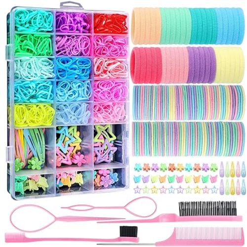 Hair Accessories for Girls, 1695 Pcs Toddler Hair Ties Elastic Hair Ties with Hair Clips Hair Tail Tools, Girls Hair Accessories for Baby Toddlers Kids