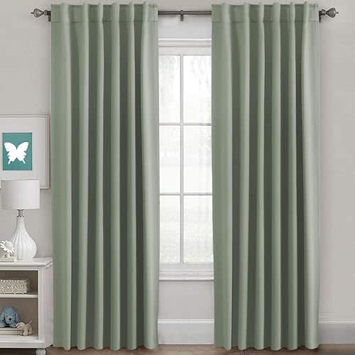 H.VERSAILTEX Blackout Curtains Thermal Insulated Window Treatment Panels Room Darkening Blackout Drapes for Living Room Back Tab/Rod Pocket Bedroom Draperies, 52 x 96 Inch, Light Sage,2 Panels