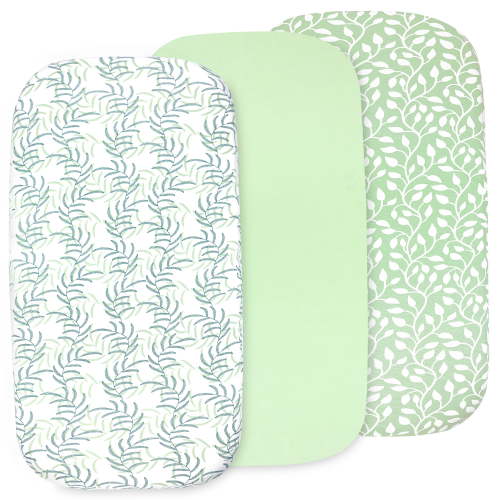 3 Pack Bedside Sleeper Bassinet Fitted Sheets, Organic Cotton, 33x20x4 Inches, Compatible with Pads Size Between 17-21 in Width, 29-33 in Length, and 1.5-4 in Thick