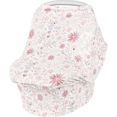 Baby Car Seat Cover for Boys Girls, Breathable Infant Carseat Canopy, Summer Lightweight Sunshade Carrier Cover for Newborn, Nursing Cover & Shopping Cart Cover, Pink Floral