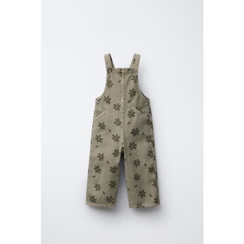 FLORAL TWILL OVERALLS - Brown | ZARA United States