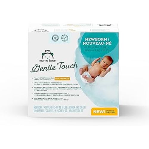 Amazon Brand - Mama Bear Gentle Touch Diapers, Size Newborn, 120 Count (4 packs of 30)