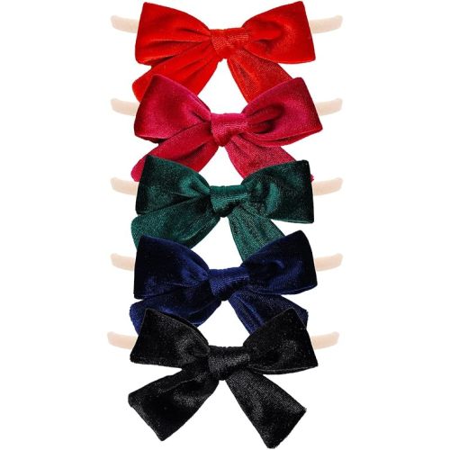 cnomg 5 Pcs Christmas Baby Hair Bows Christmas Velvet Baby Hair Bows Elastic Nylon Hairbands Hair Accessories for Infants Toddlers Child