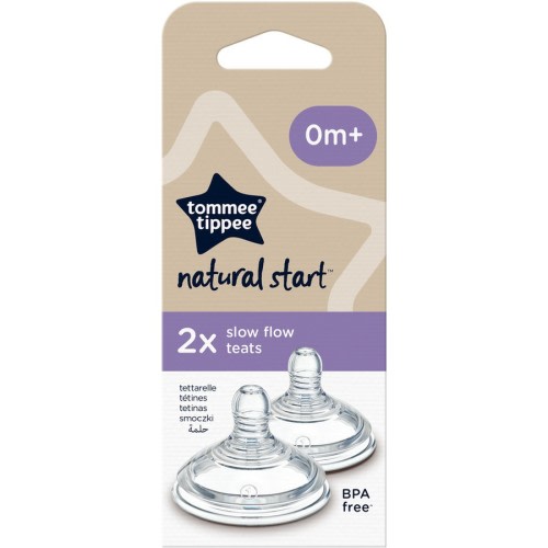 Tommee Tippee Natural Start Baby Bottle Teats, Slow Flow, 0+ Months, Pack of 2