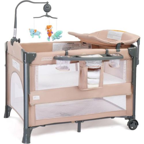 JOYMOR 5 in 1 Baby Bassinet with Changing Table, Besdide Sleeper Portable Pack and Play with Mattress and Sheet, Carry Bag