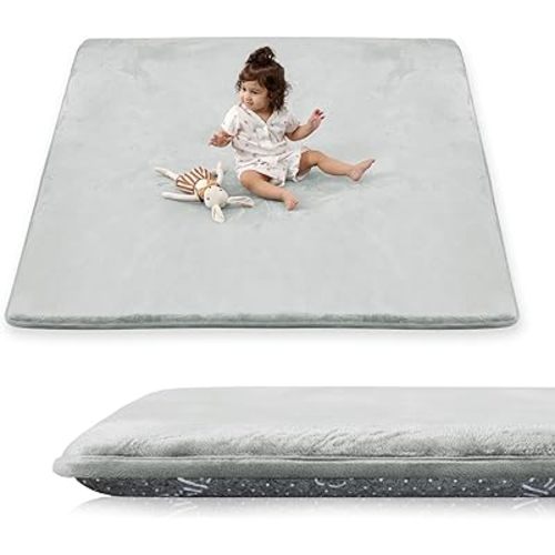 1.5" Thick Baby Play Mat for Floor, 50x50 Playpen Mat, Pro Soft Flannel Foam Mats Toddler Infant Kids Crawling for Nursery Rug Playroom Living Room Waterproof Easy Care Non-Slip (Light Grey)