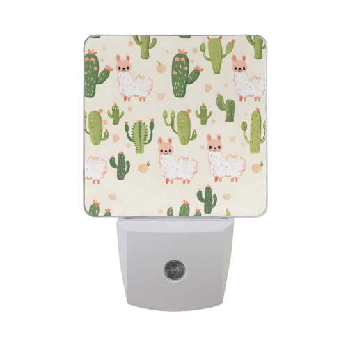 Cactus and Alpaca Night Light 2 Pack LED Nightlight Plug into Wall Dusk to Dawn Sensor Soft White