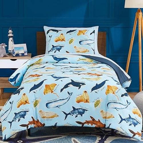Twin Comforter Set for Boys-5 Pieces Ocean Animals Glow in The Dark Twin Bedding Sets for Kids, Ultra Soft Bed in A Bag with Sheets