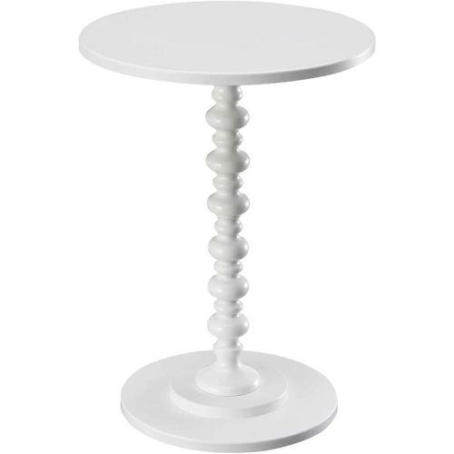 Convenience Concepts Palm Beach Spindle 17.75" Traditional Round End Living Room, Turned Solid Wood Side, Classic Display Pedestal Table, White