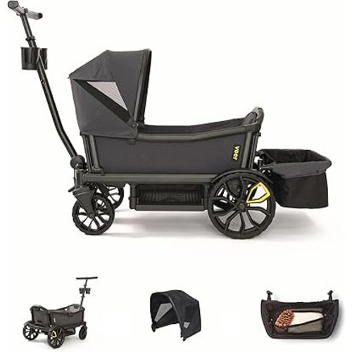 Veer Cruiser XL Essentials Bundle | Premium 4 Seater All Terrain Stroller Wagon for Kids | Fully Collapsible | Hose Washable | Includes Cruiser XL + Canopy + Storage Basket