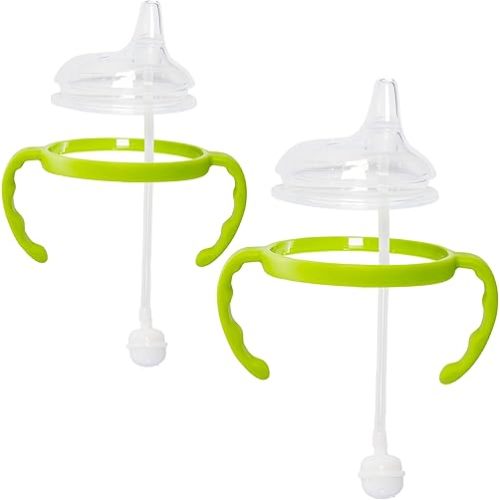 Soft Spout Transition Sippy Cup Kit for Comotomo Baby Bottles - Botabee Conversion Kit Fits 5 and 8 Ounce Bottle - Sippy Cup Baby Bottle Nipple with Weighted Straw & Bottle Handles (Pack of 2, Green)