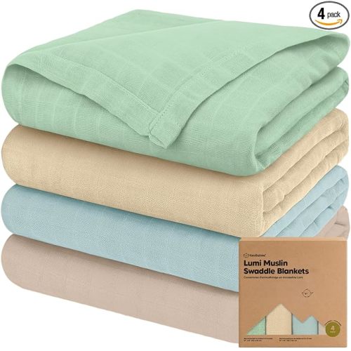 4-Pack Muslin Swaddle Blankets for Boys, Girls - Organic Baby Swaddles for Newborns, Soft & Breathable Receiving Baby Blankets for Girl, Boy, Neutral, Newborn Essentials Gift (Mirage)