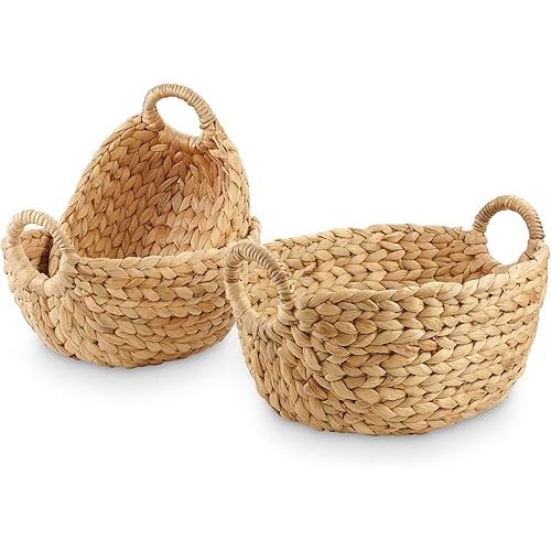 Set of 3 Wicker Storage Baskets for Organizing - Woven Decorative Baskets with Handles - Organizers for Bathroom, Kitchen, and Shelves (Natural)