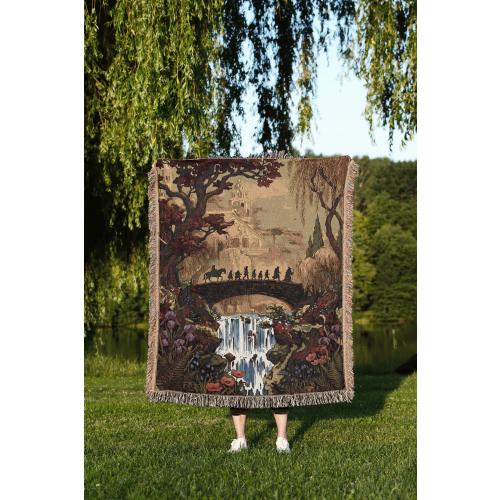 Fantasy Fellowship Journey Woven Blanket: Elven City Landscape Tapestry, Fantasy Book Gift
